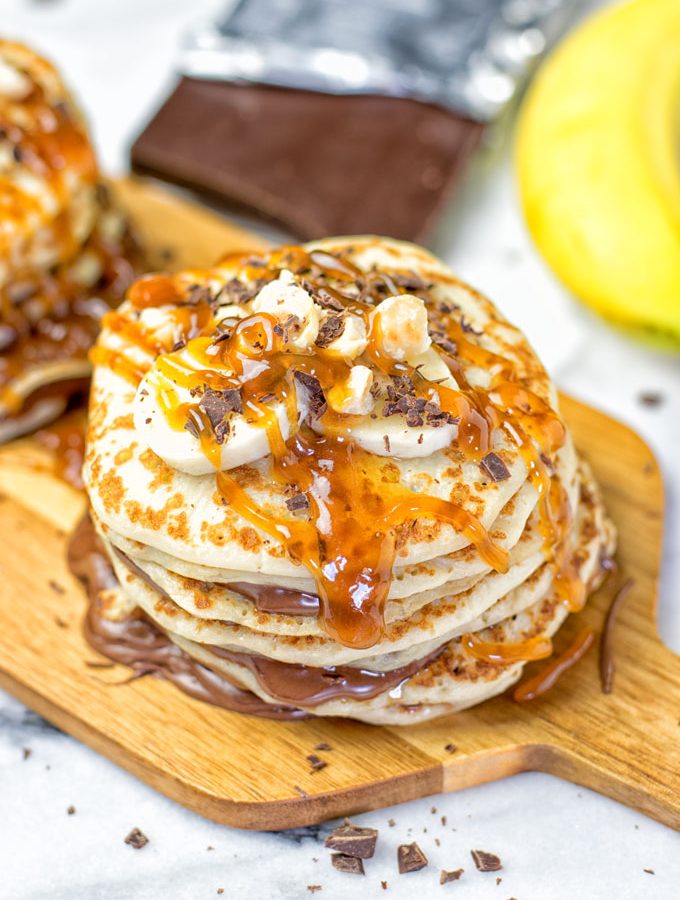 Vegan Caramel Nutella Pancakes | #vegan #glutenfree #contentednesscooking #plantbased #dairyfree #dessert
