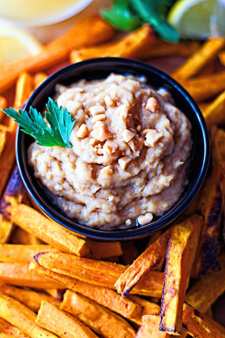 wasabi fries with coconut-peanut hummus