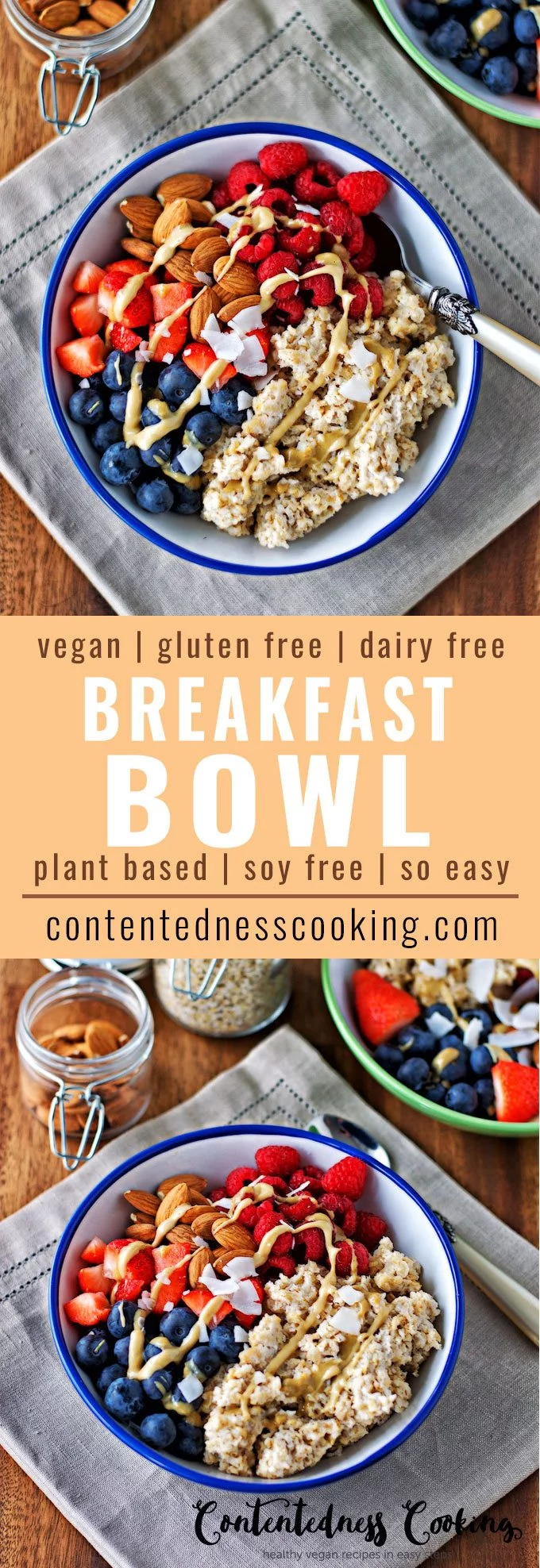 Collage of two pictures of the Vegan Breakfast Bowl with the recipe title text.