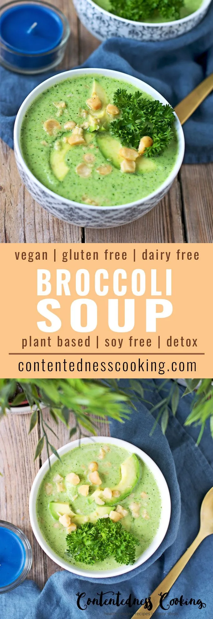 Collage of two pictures of the Detox Broccoli Soup with recipe title text.