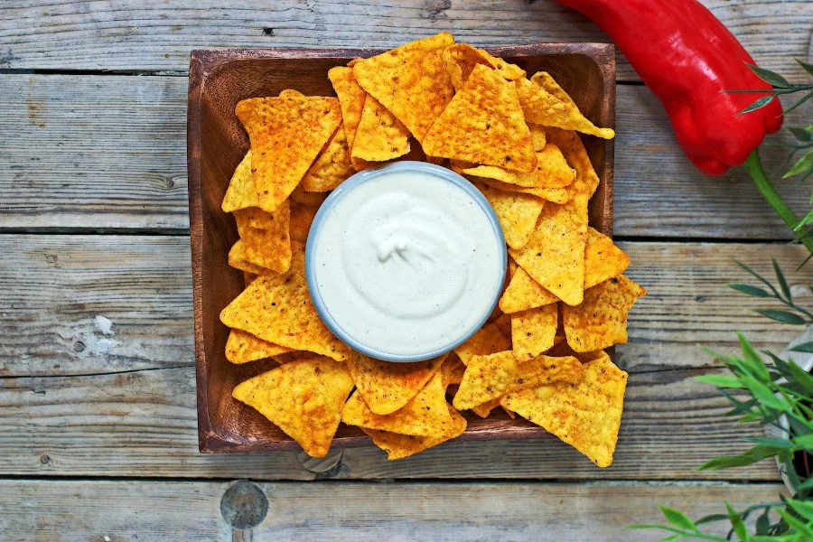 Top view on the Vegan Cheese Sauce in a small bowl.