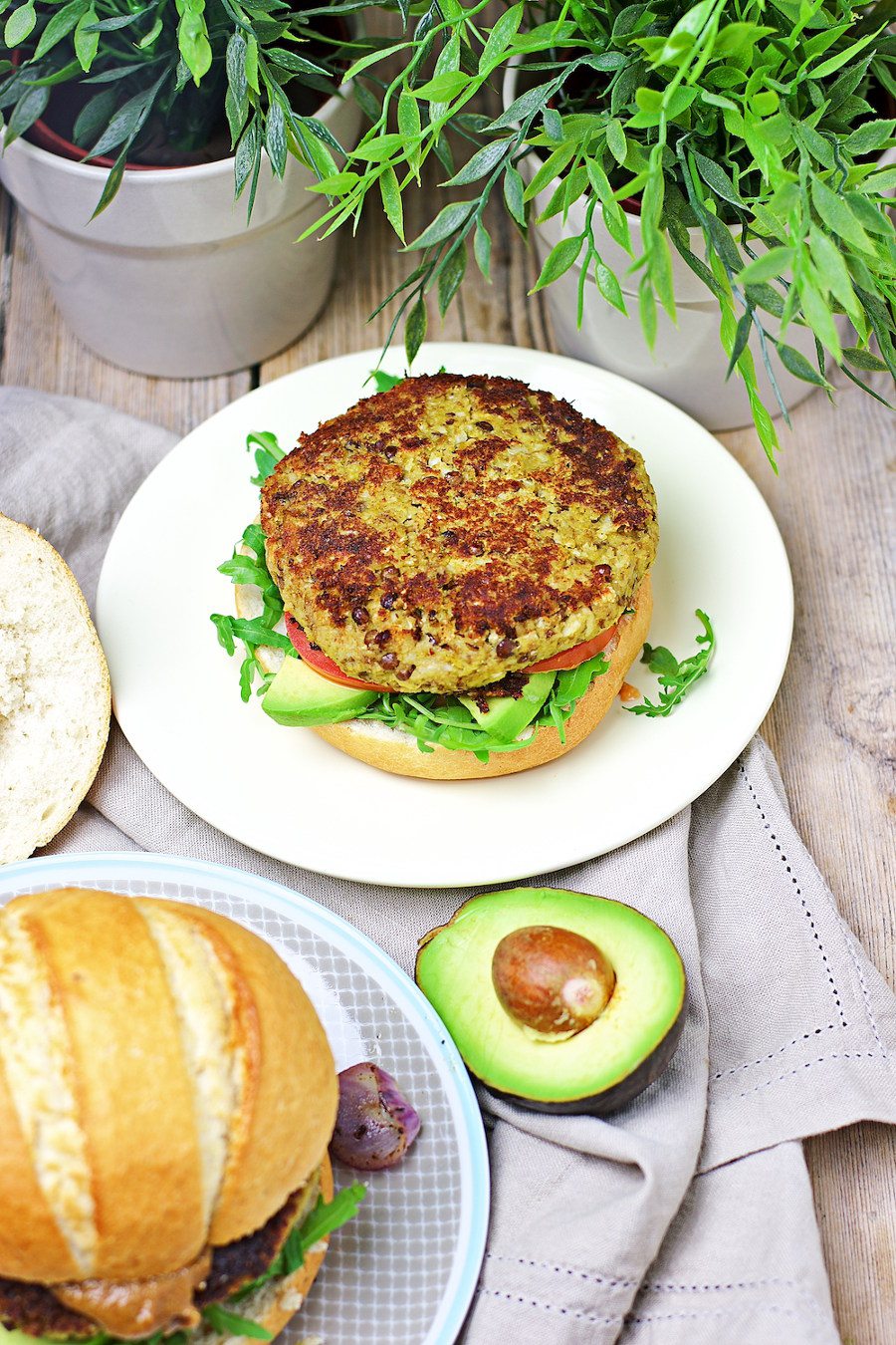 open Veggie Burger with Cauliflower showing clearly the patty.