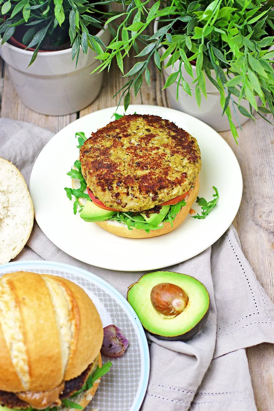 open Veggie Burger with Cauliflower showing clearly the patty.