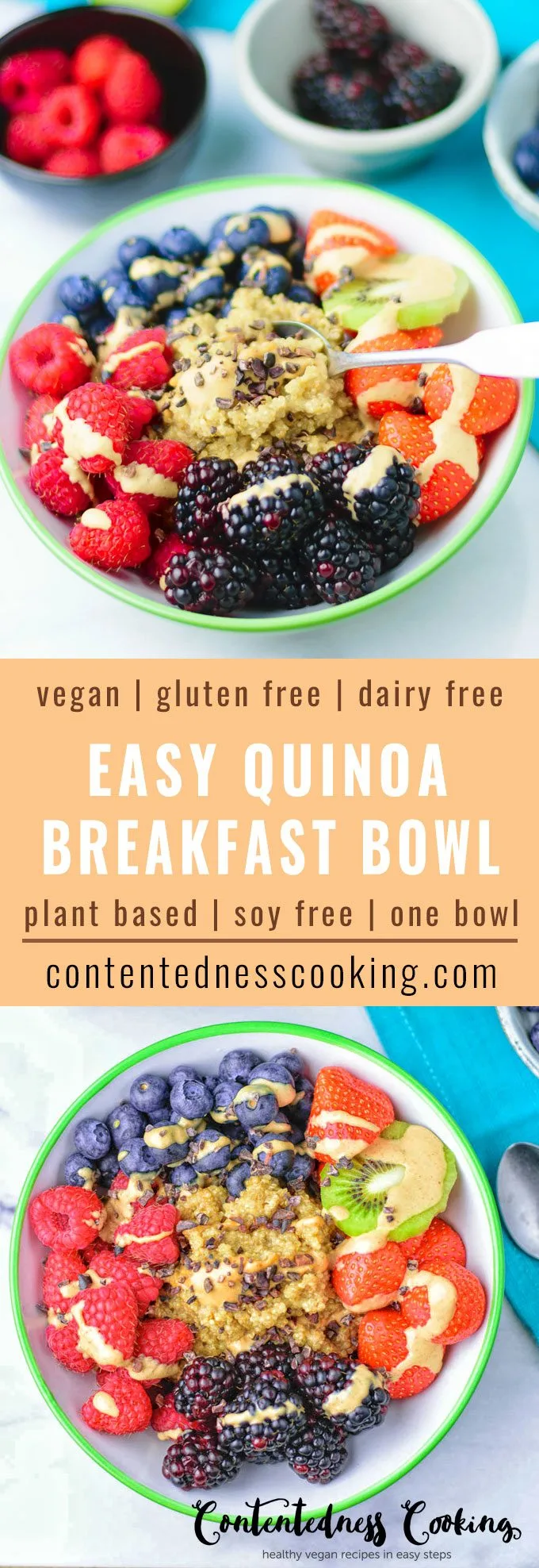 Collage of two pictures of the Easy Everyday Quinoa Breakfast Bowl with recipe title text.
