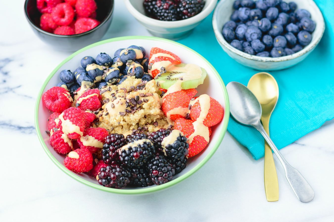 Top view on an Everyday Quinoa Breakfast Bowl