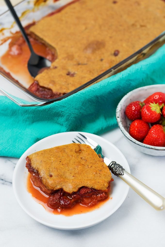 Portion of the Vegan Strawberry Cobbler on a plate.