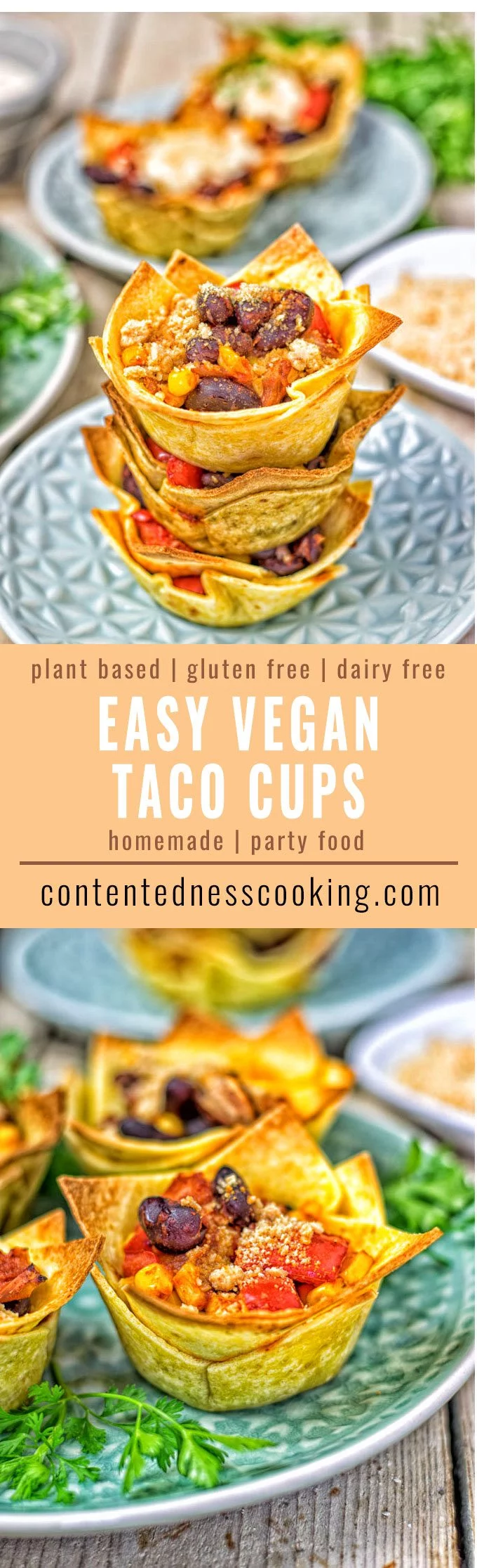 Stack of Easy Vegan Taco Cups.