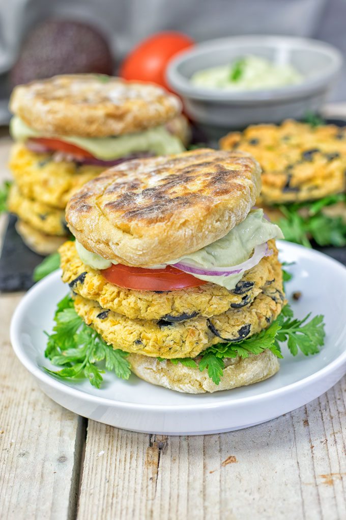 Closeup of a Mediterranean Vegan Burger