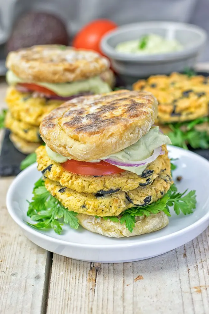 Closeup of a Mediterranean Vegan Burger