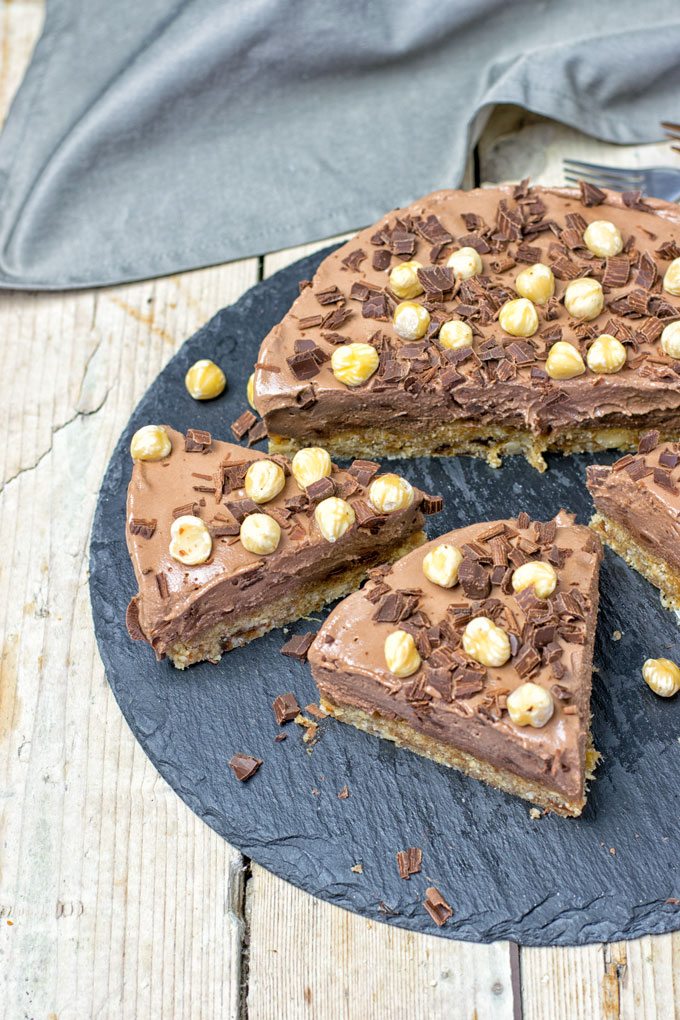 Top view on two slices of Nocciolato Hazelnut Cream Pie.