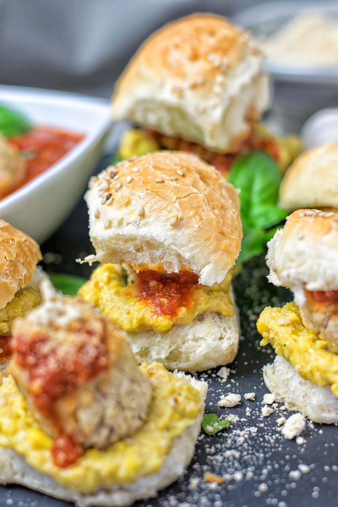 Assortment of Marinara Meatball Subs.