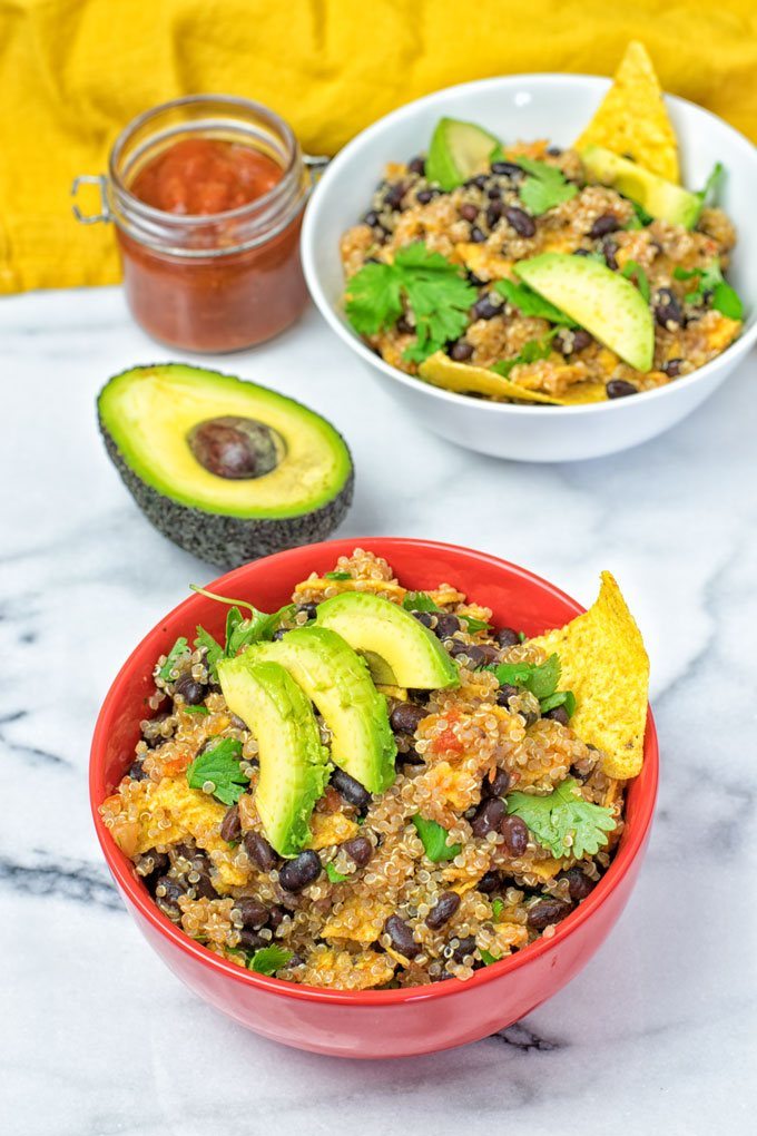 Top view on two bowls of Quinoa Taco Salad.