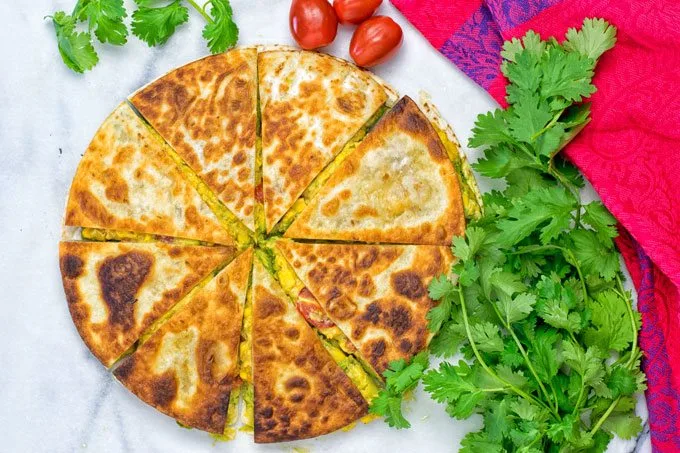 Top view on Vegan Cheese Quesadillas.