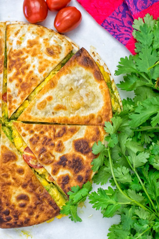 Vegan Cheese Quesadillas and a bunch of fresh cilantro.