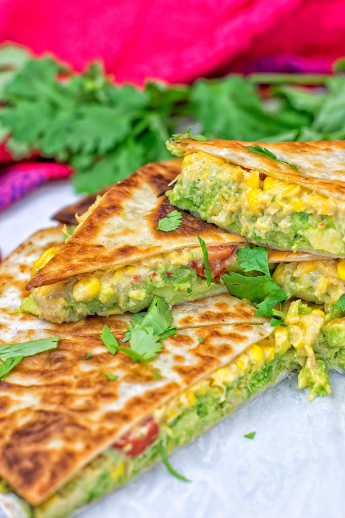 Vegan Cheese Quesadillas garnished with cilantro