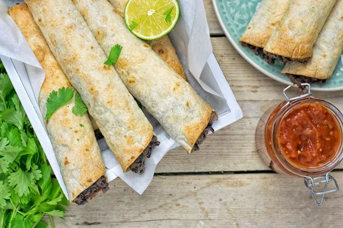 Vegan Cream Cheese Taquitos in a basket.