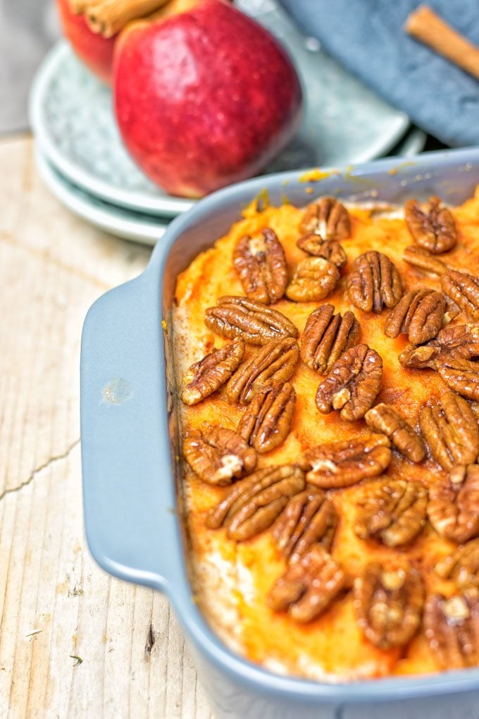 Sweet Potato Casserole in the baking dish.