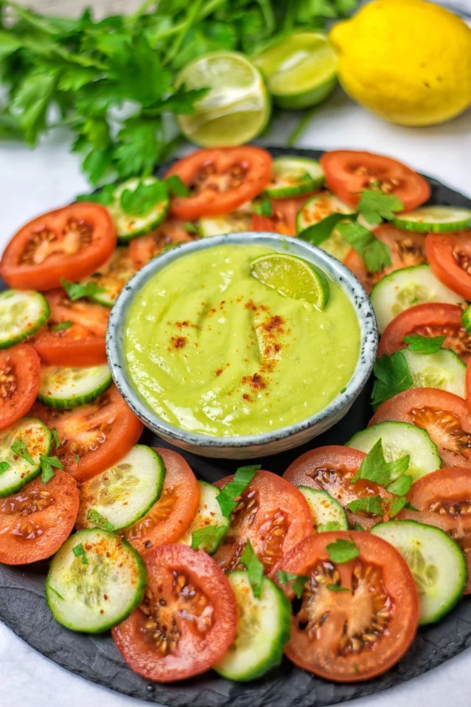 Closeup view on a bowl of everyday Detox Dipping Sauce.