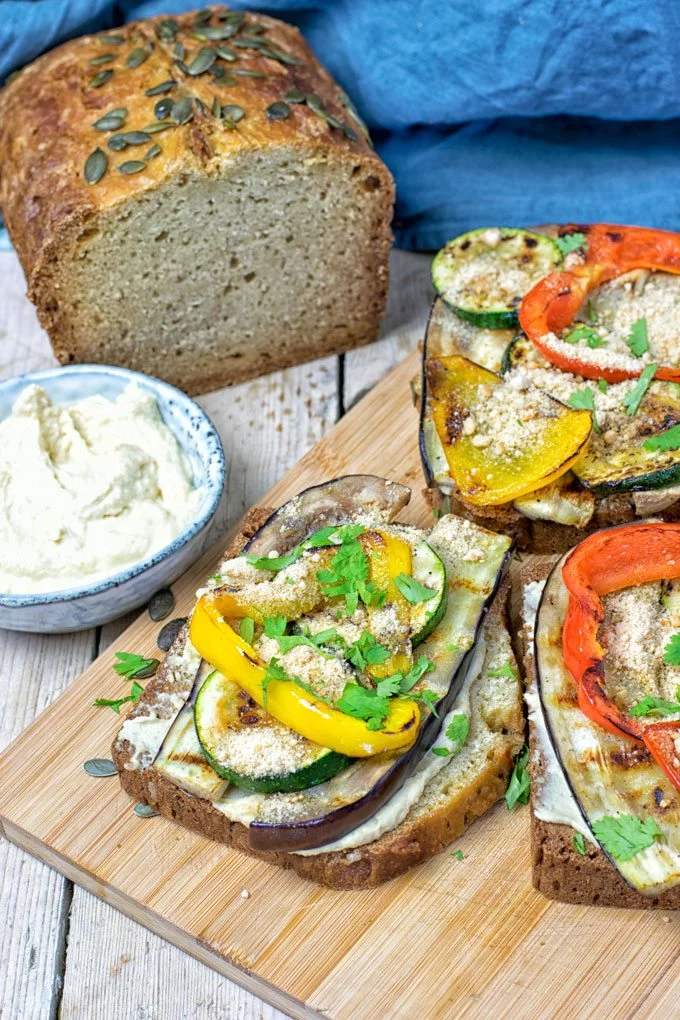 Several sandwich slices of the Hummus Homemade Bread.