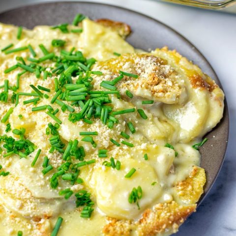 Garlic Butter Scalloped Potatoes | #vegan #glutenfree #contentednesscooking