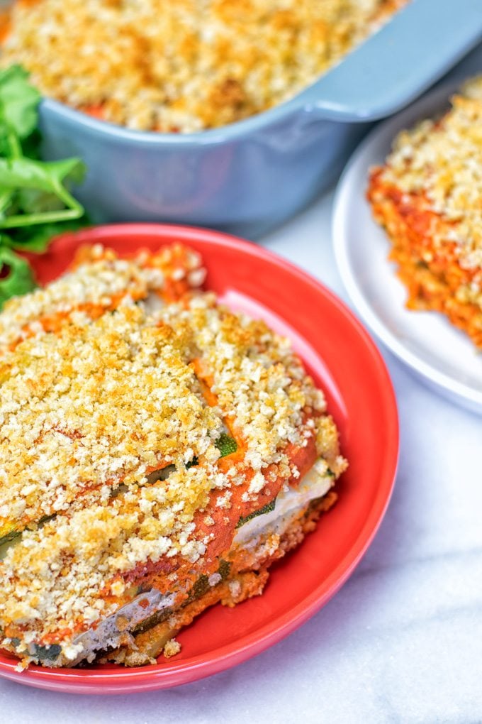 Vegan Ricotta Zucchini Casserole on two plates.