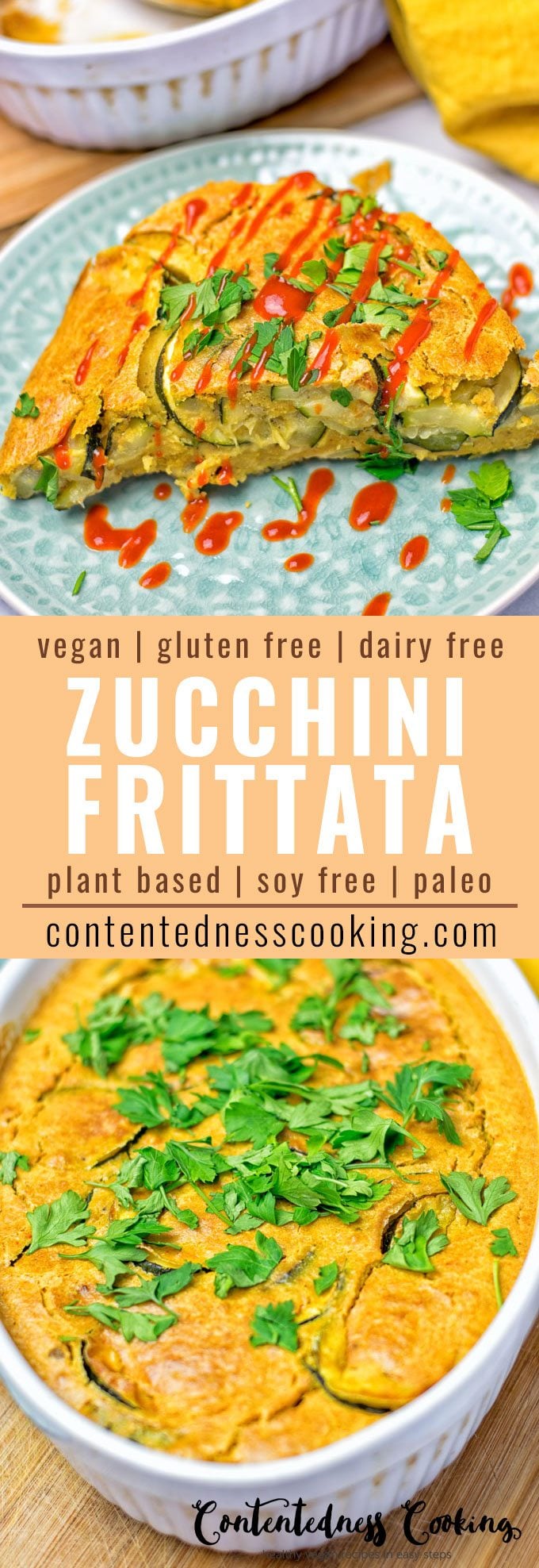 Collage of two pictures of the dairy-free Zucchini Frittata with recipe title text.
