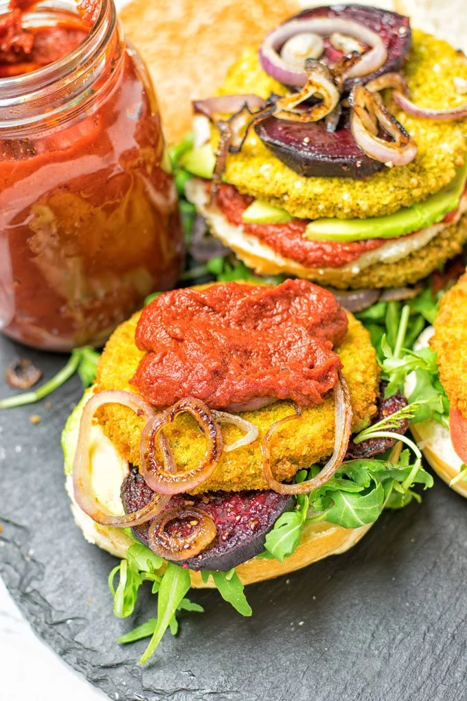 Buffalo Homemade BBQ Sauce on a vegan burger.