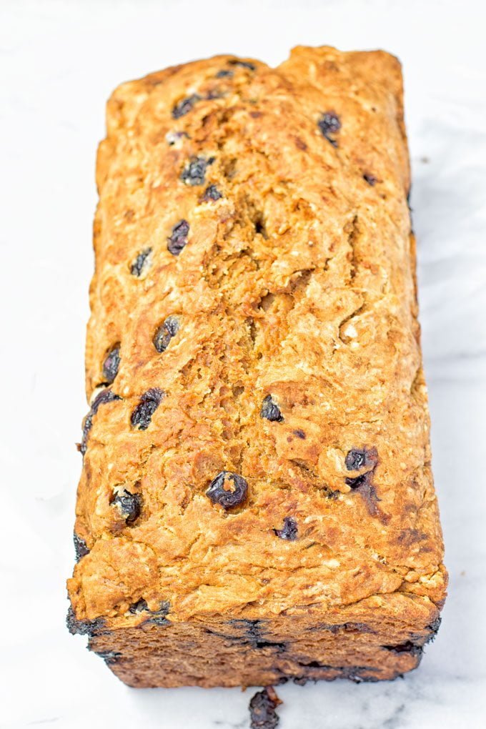 A full loaf of Gluten-Free Blueberry Bread.