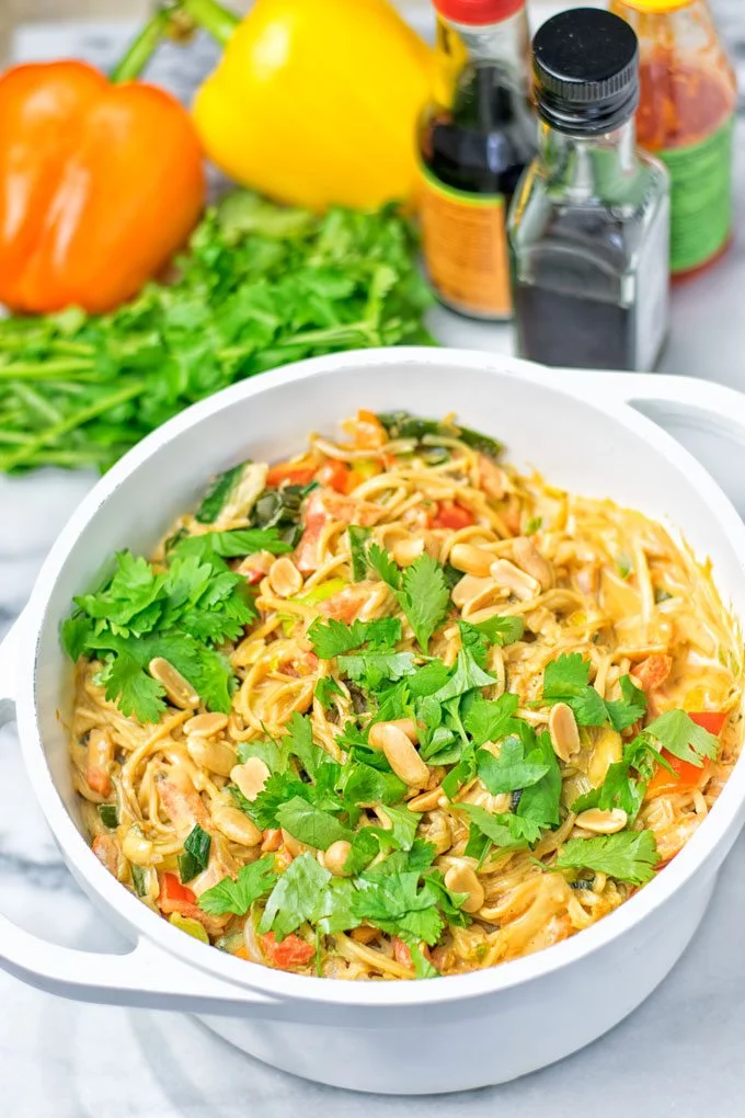 Pad Thai Noodles in a large white pot.