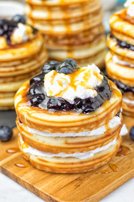 Closeup on Vegan Ricotta Blueberry Pancakes