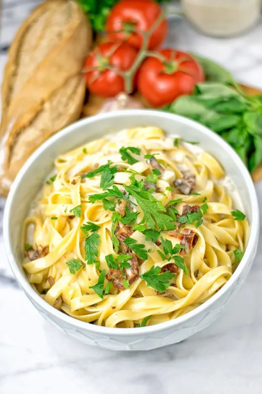 Fresh parsley is used for garnish. 