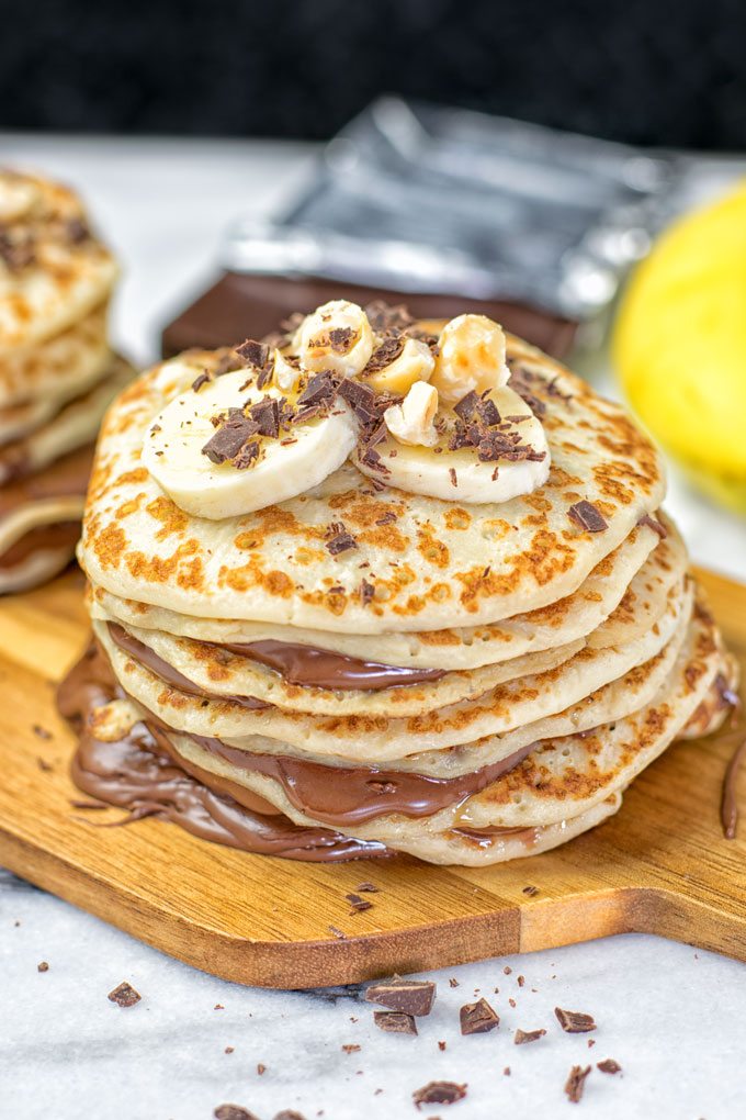 Stack of Vegan Caramel Nutella Pancakes