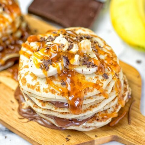 Vegan Caramel Nutella Pancakes | #vegan #glutenfree #contentednesscooking #plantbased #dairyfree #dessert