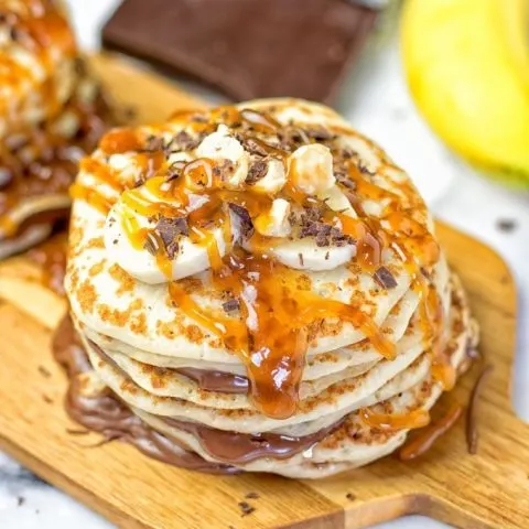 Vegan Caramel Nutella Pancakes | #vegan #glutenfree #contentednesscooking #plantbased #dairyfree #dessert