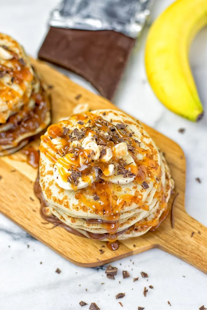 Vegan Caramel Nutella Pancakes ready to serve.