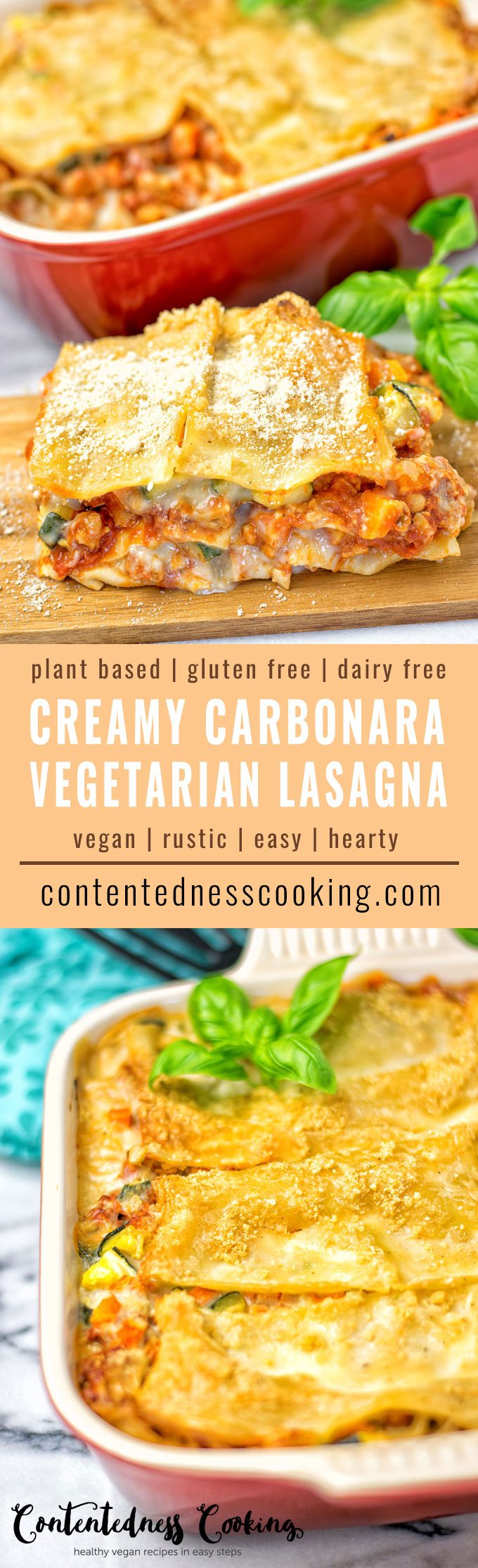 Creamy Carbonara Vegetarian Lasagna - Contentedness Cooking