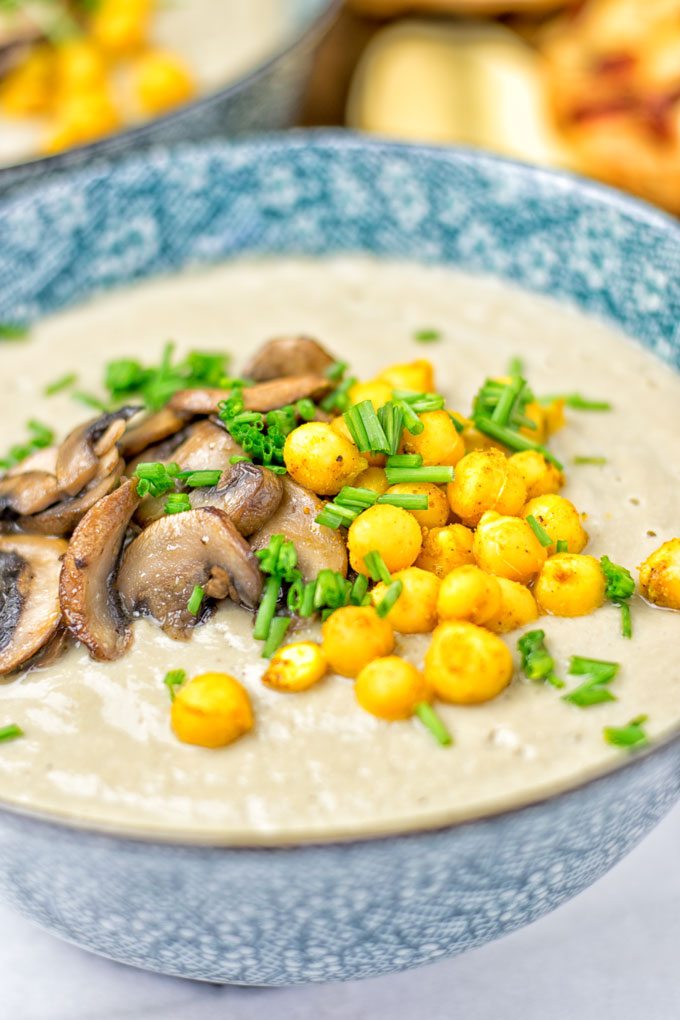 Closeup on Roasted Chickpeas Cream of Mushroom Soup