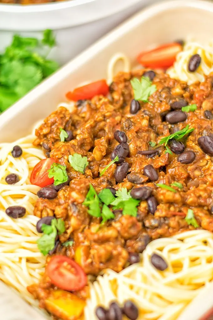 Closeup on the Vegetarian Cincinnati Chili