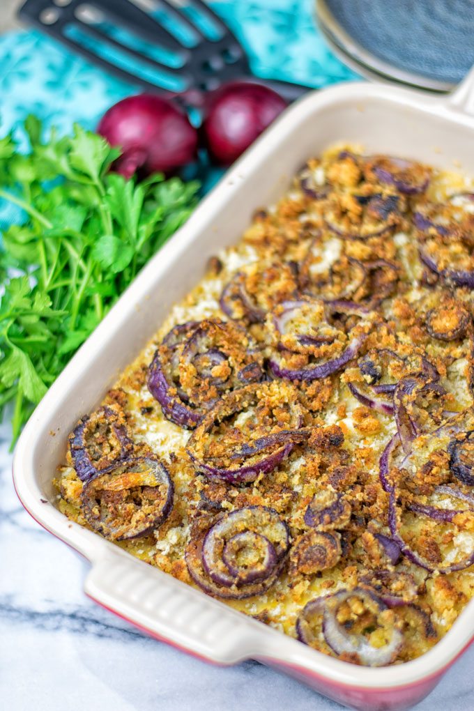 Chickpea Mash Green Bean Casserole taken from the oven.