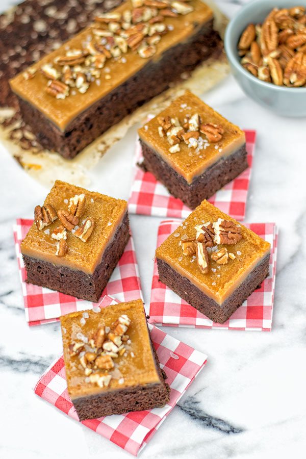 Salted Caramel Brownies with Maple Pecans | #vegan #glutenfree #contentednesscooking #plantbased