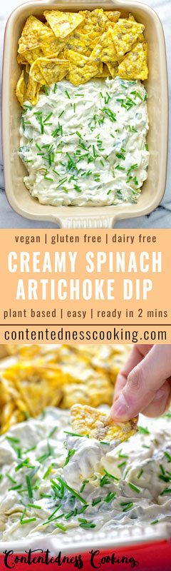 Creamy Spinach Artichoke Dip | #vegan #glutenfree #contentednesscooking