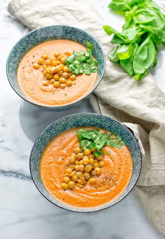 Tomato Basil Soup with Roasted Chickpeas | #vegan #glutenfree #contentednesscooking