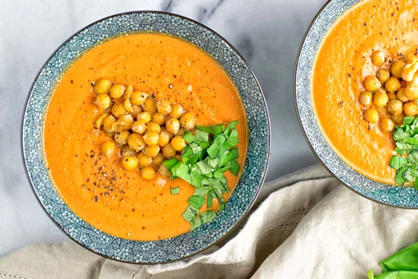 Tomato Basil Soup with Roasted Chickpeas | #vegan #glutenfree #contentednesscooking