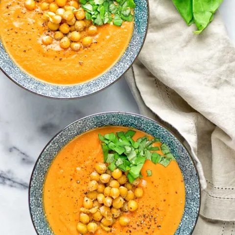 Tomato Basil Soup with Roasted Chickpeas | #vegan #glutenfree #contentednesscooking