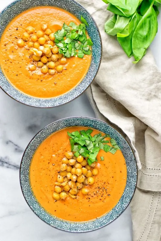 Tomato Basil Soup with Roasted Chickpeas | #vegan #glutenfree #contentednesscooking