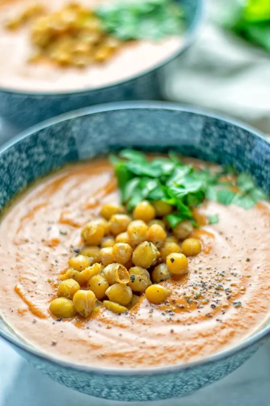 Tomato Basil Soup with Roasted Chickpeas | #vegan #glutenfree #contentednesscooking