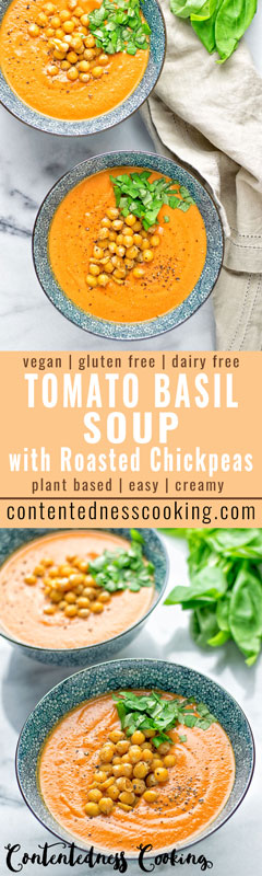 Tomato Basil Soup with Roasted Chickpeas - Contentedness Cooking