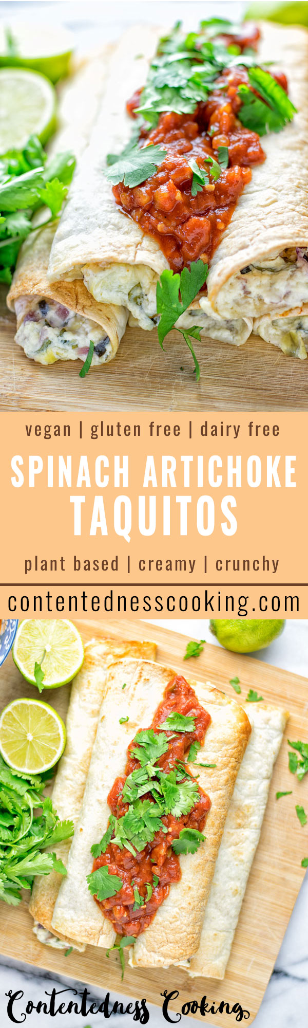Spinach Artichoke Taquitos | #vegan #glutenfree #contentednesscooking