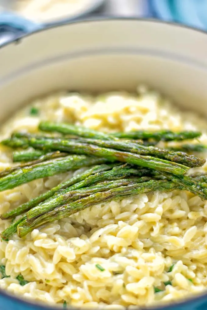 Creamy Asparagus Orzo with Garlic Parmesan | #vegan #glutenfree #contentednesscooking #lunch #dinner 
