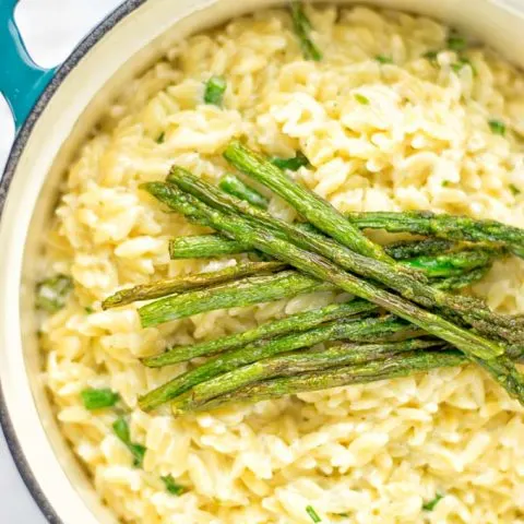 Creamy Asparagus Orzo with Garlic Parmesan | #vegan #glutenfree #contentednesscooking #lunch #dinner